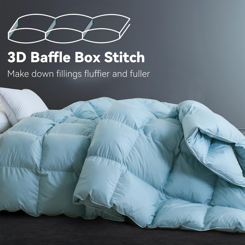 SNOWMAN Premium Down Comforter Twin Size, Luxurious All Season Duvet Insert with Cotton Blended Fabric, 3D Baffle Box Design Hotel Bedding Comforter (Blue,68"x90") - Image 4